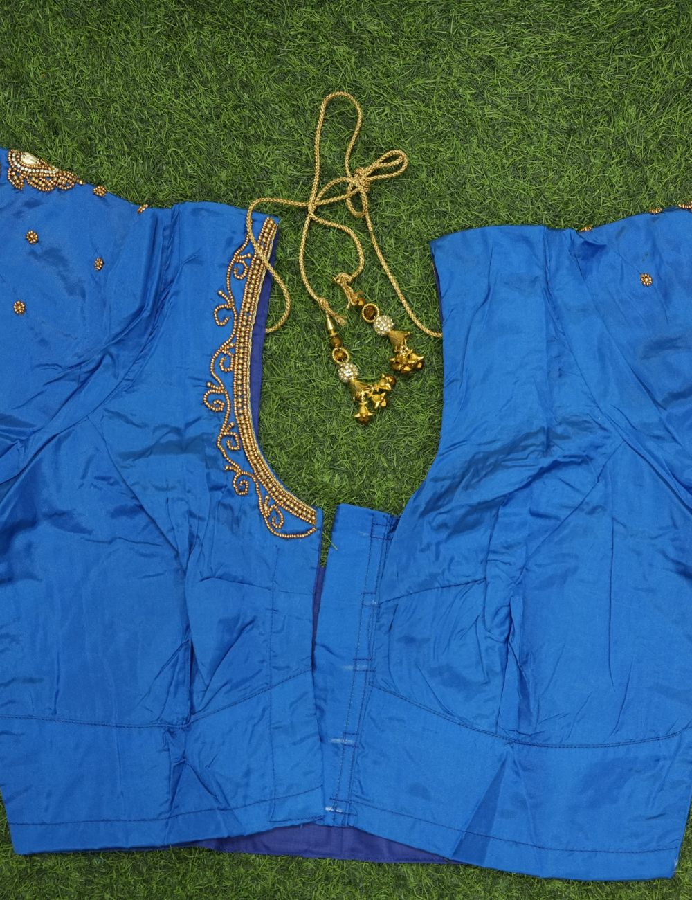 Royal Blue Silk Cotton Blouse with - Aari Work