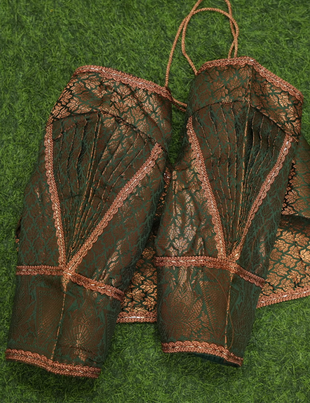 Dark Green Copper Zari Patch Work 3/4 Sleeve Blouse
