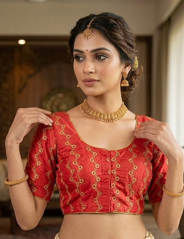 Red Blouse with Golden Embroidery – 36" Size