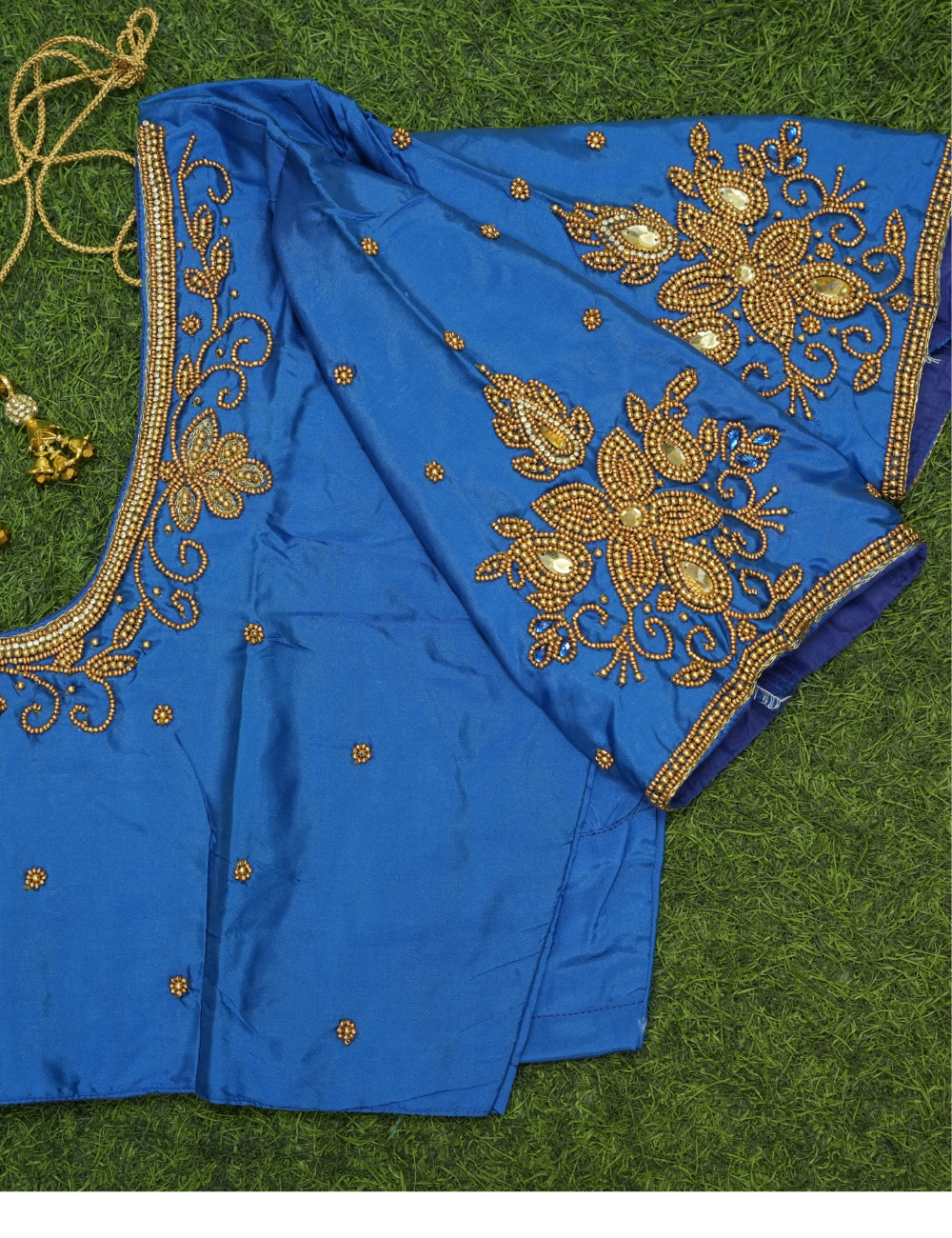 Royal Blue Silk Cotton Blouse with - Aari Work