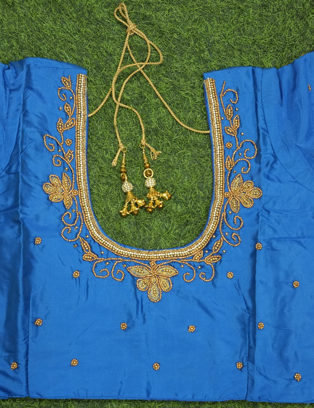 Royal Blue Silk Cotton Blouse with - Aari Work