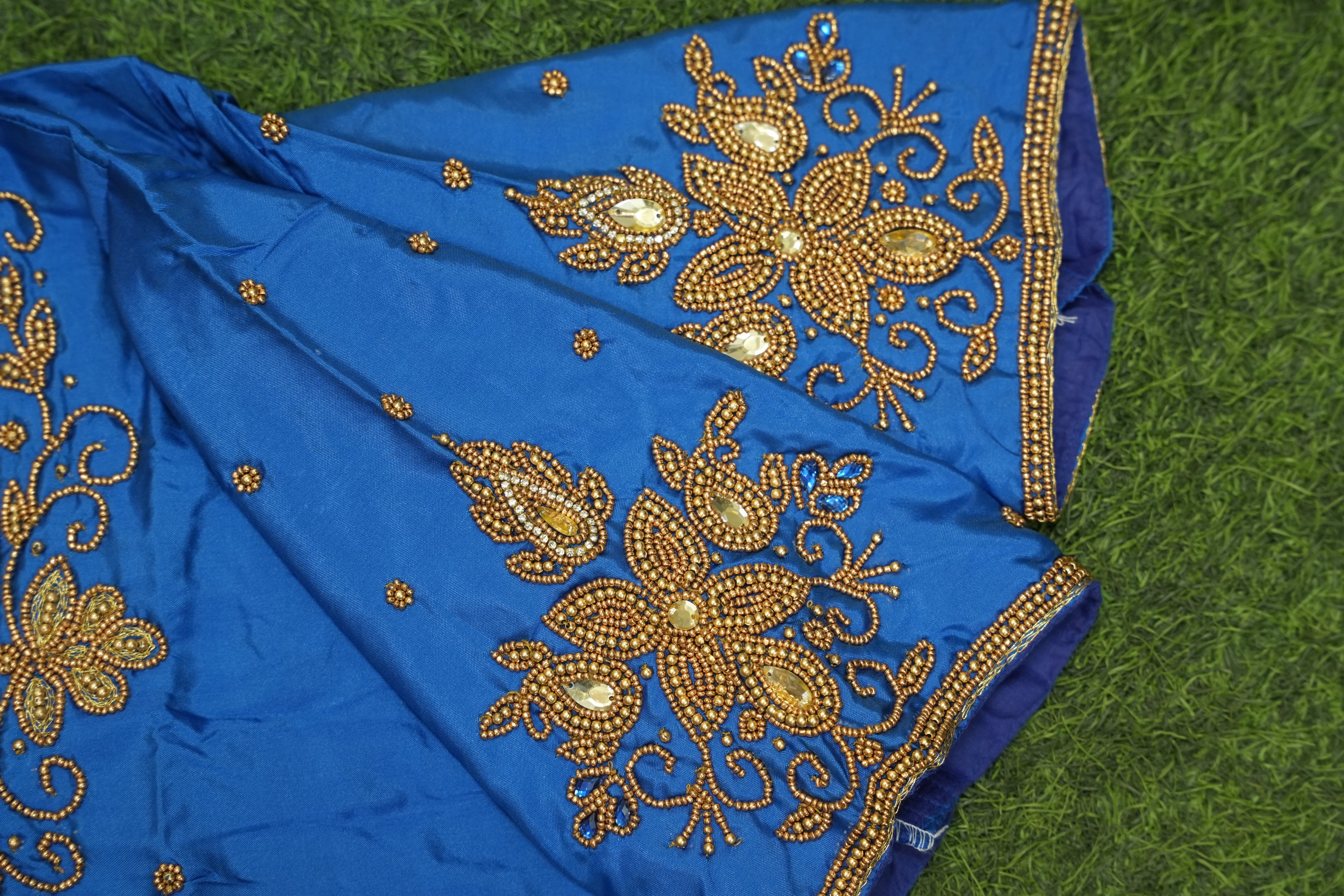 Royal Blue Silk Cotton Blouse with - Aari Work