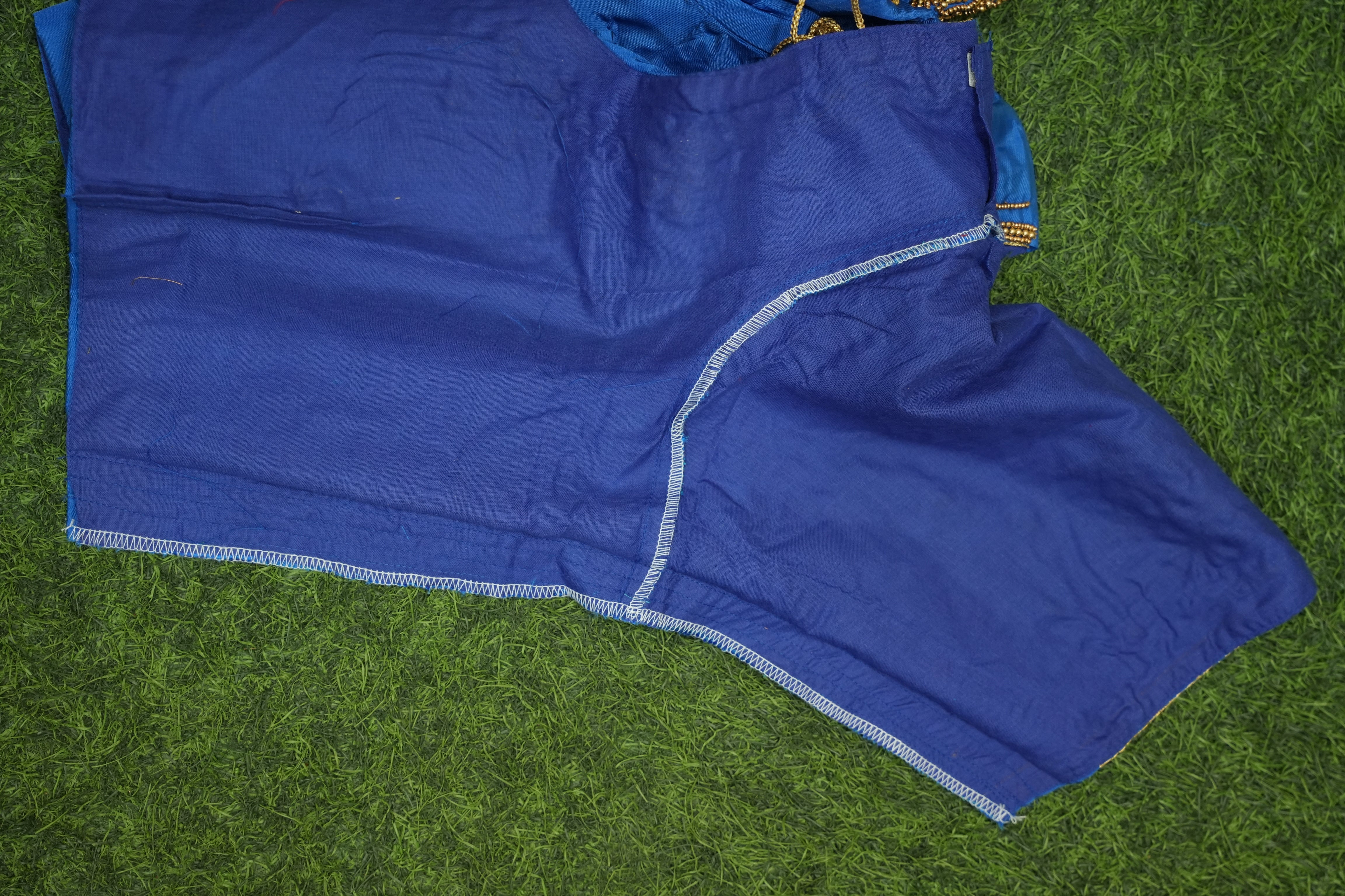 Royal Blue Silk Cotton Blouse with - Aari Work