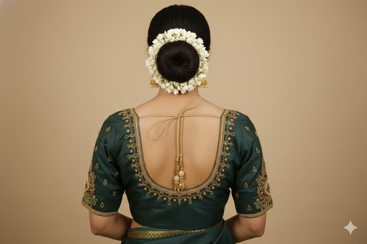 Dark Green Silk Cotton Blouse - Aari Work