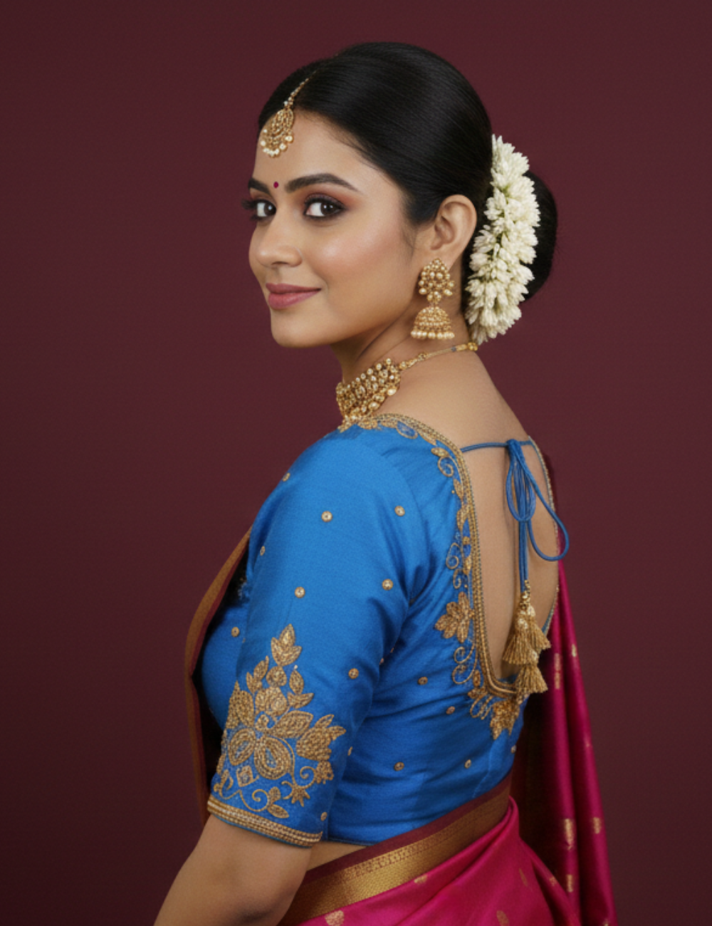 Royal Blue Silk Cotton Blouse with - Aari Work