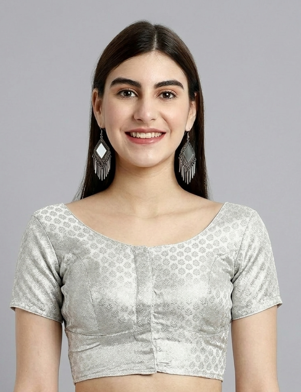Premium Brocade Fabric Silver Color -  3dot Blouse Size 36
